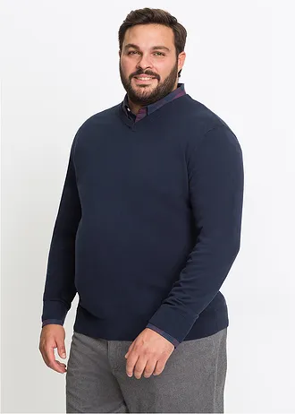 Svetr z jemné pleteniny z měkké bavlněné směsi, barva: tmavě modrá