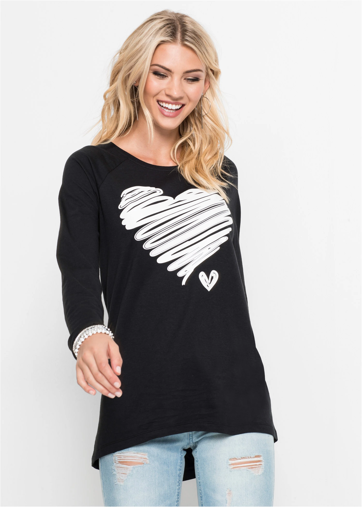 Triko s dlouhým rukávem • černo-bílá s potiskem • bonprix obchod