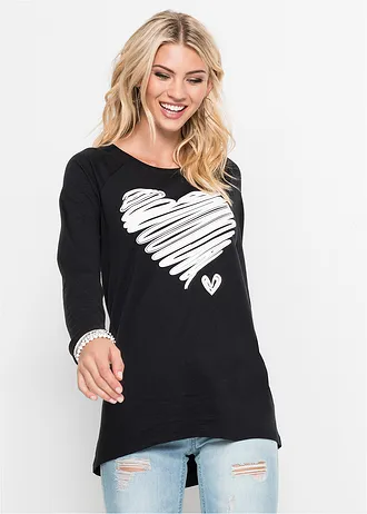 Triko s dlouhým rukávem • černo-bílá s potiskem • bonprix obchod