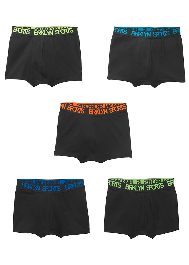 Lot de 5 boxers en coton doux, Couleur: noir imprimé