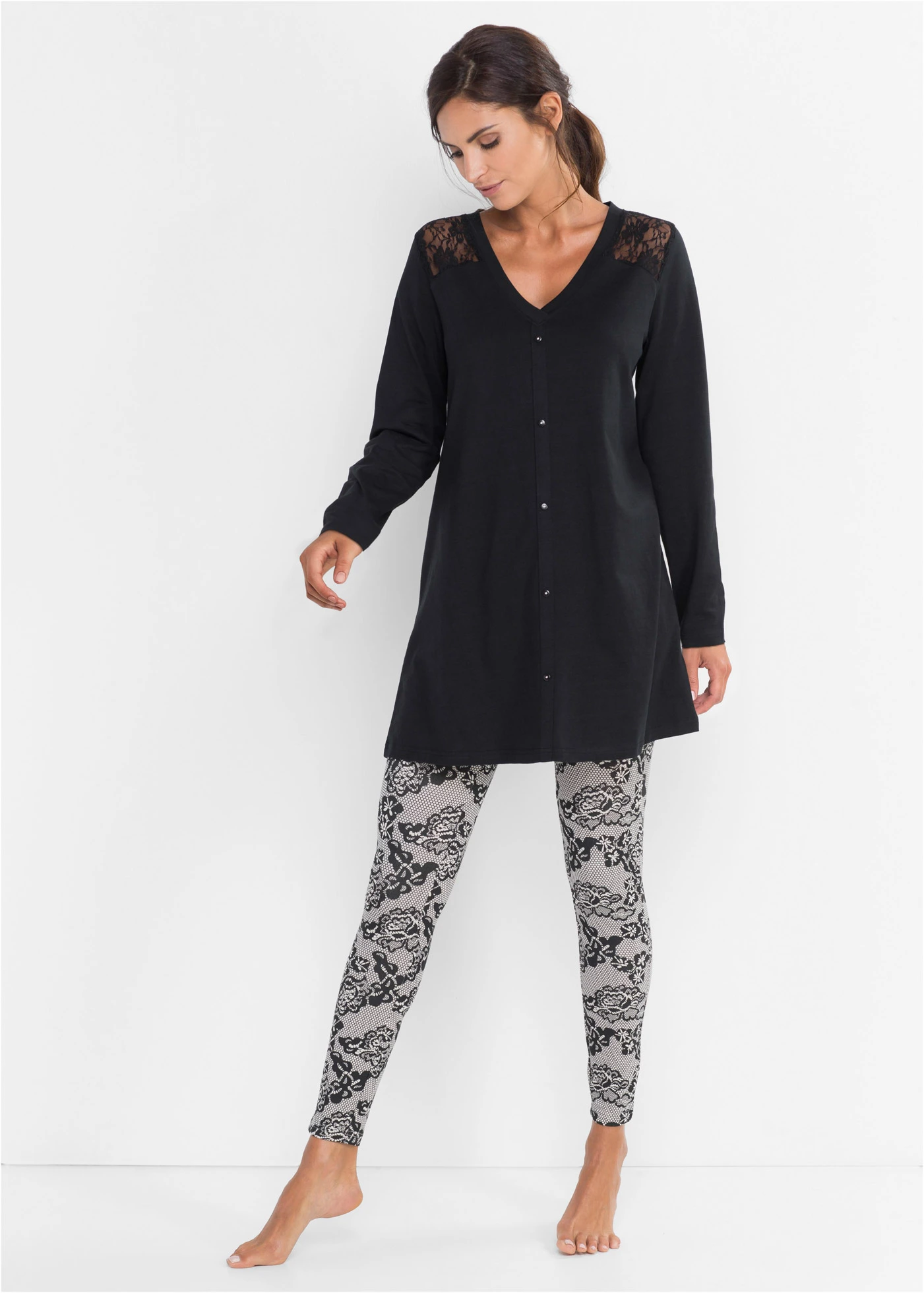 Pyjama avec legging • noir/gris imprimé • Boutique bonprix