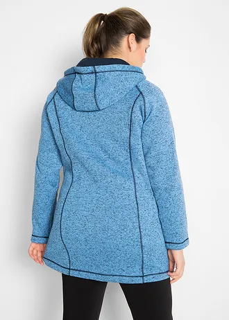 Dlouhá propínací flísová mikina s kapucí, barva: středně modro-tmavě modrý melír