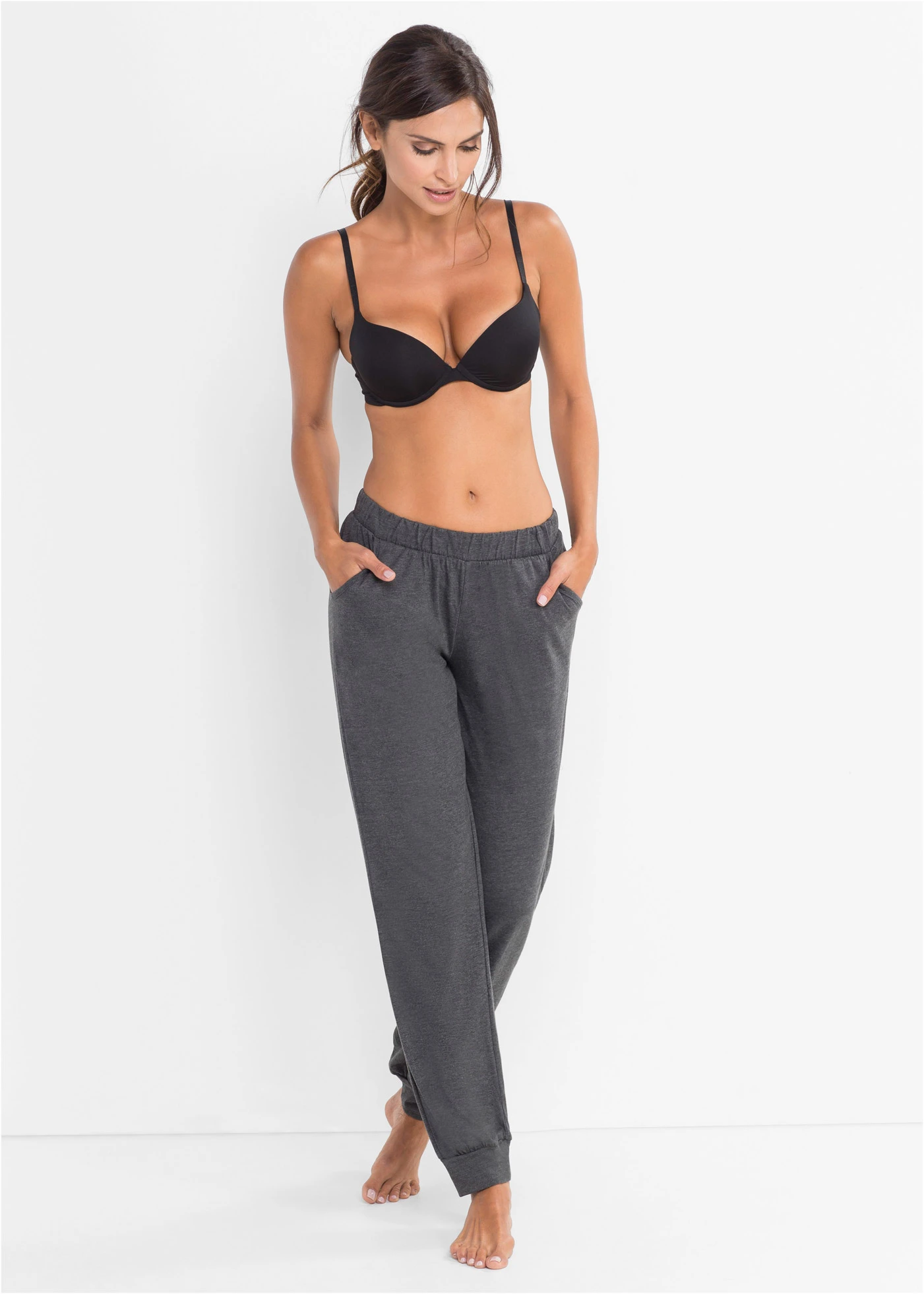 Pantaloni lungi de pijama (set/2 buc.) • antracit melanj/negru • magazin bonprix