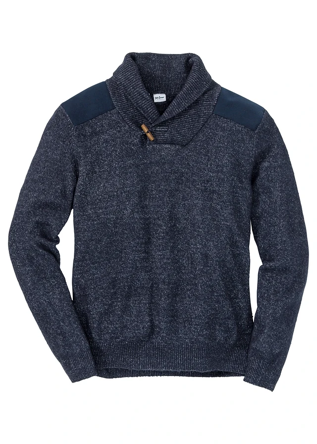 Trui met sjaalkraag, Kleur: donkerblauw mêlee