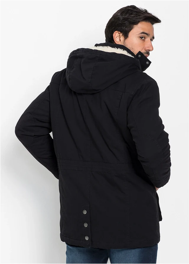 Parka d’hiver avec capuche doublée peluche, Couleur: noir