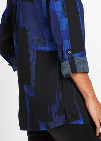 Gedessineerde lange chiffon blouse • saffierblauw-zwart • bonprix online shop