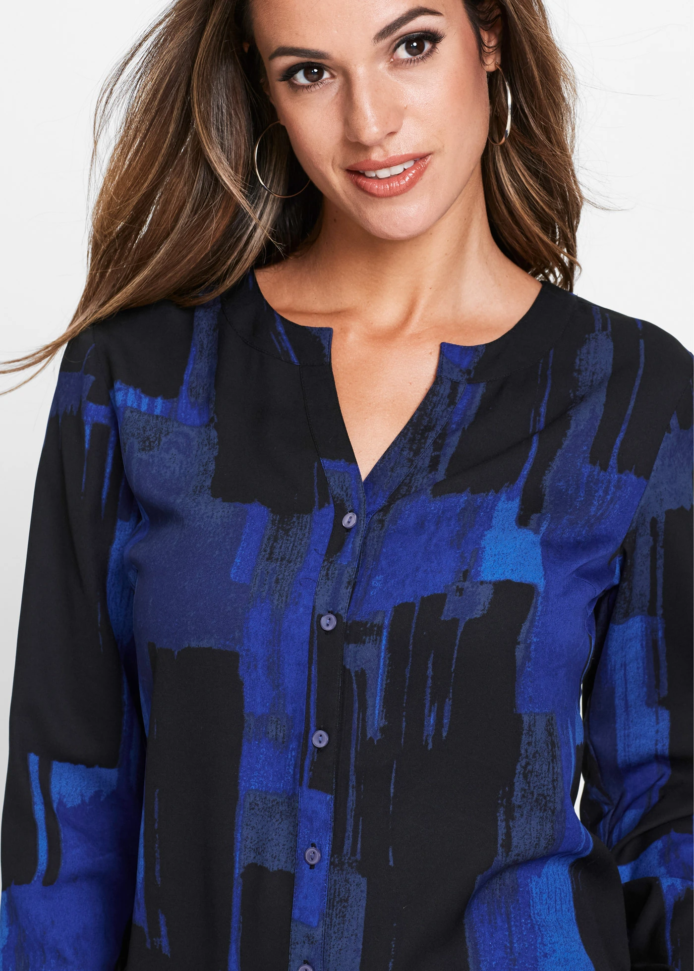 Gedessineerde lange chiffon blouse • saffierblauw-zwart • bonprix online shop