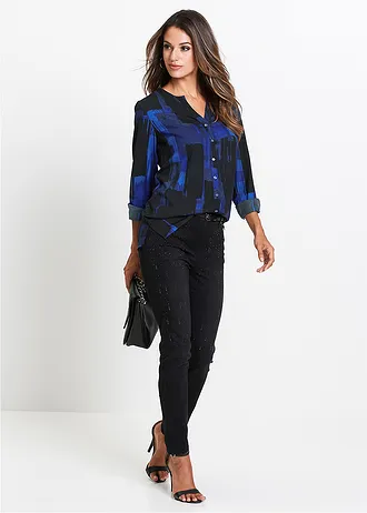 Lange blouse met print • saffierblauw/zwart • bonprix online shop