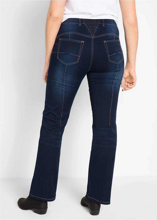 Jean bootcut taille mi-haute, sculptant, Couleur: bleu foncé denim