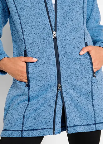 Veste longue polaire à capuche • bleu moyen-bleu foncé chiné • Boutique bonprix