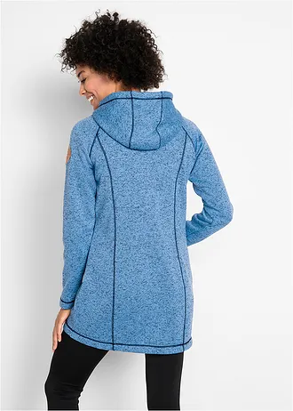 Veste longue polaire à capuche • bleu moyen-bleu foncé chiné • Boutique bonprix