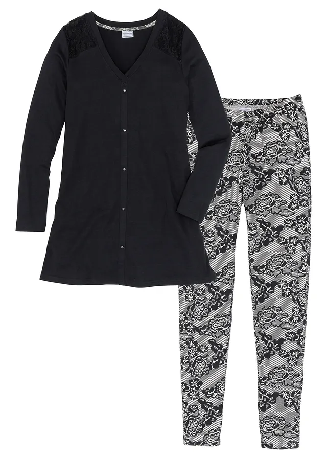 Pyjama avec legging • noir/gris imprimé • Boutique bonprix