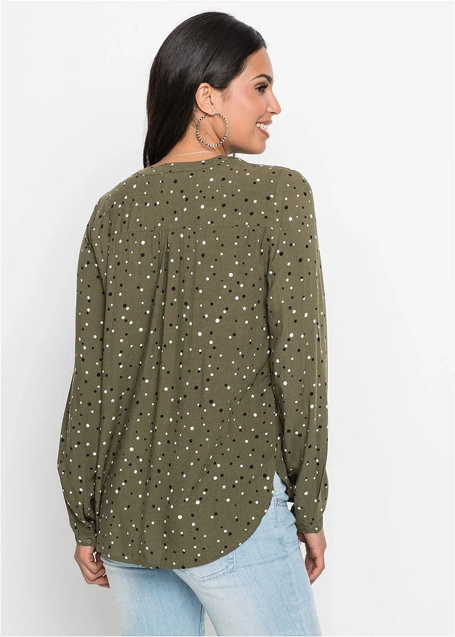 Blouse met stippen, Kleur: donker olijfgroen gestippeld