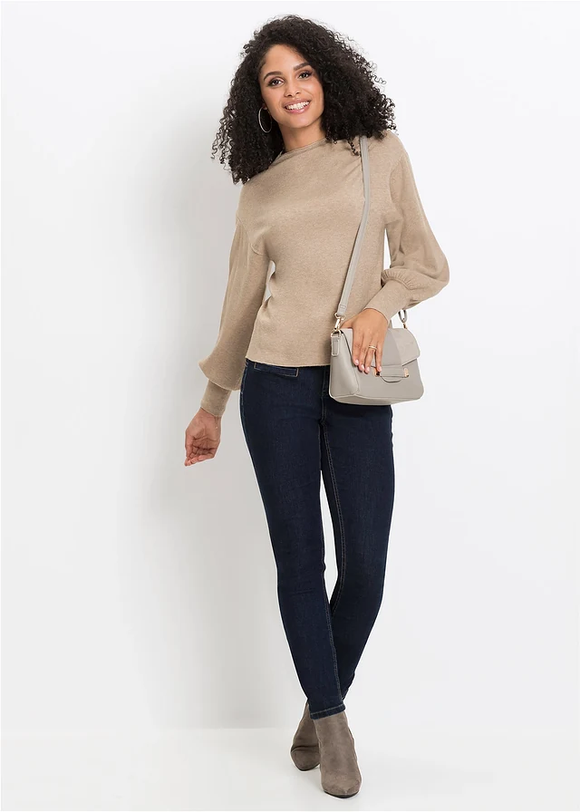 Oversized trui in een viscosemix, Kleur: beige gemêleerd