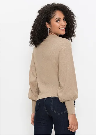 Oversized trui in een viscosemix, Kleur: beige gemêleerd