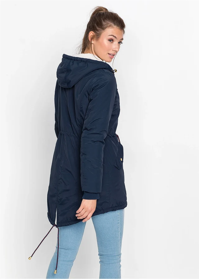 Parka met teddy fleece, Kleur: donkerblauw