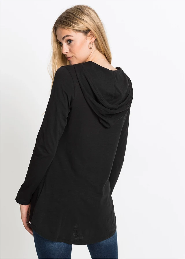 Longshirt met capuchon, Kleur: zwart