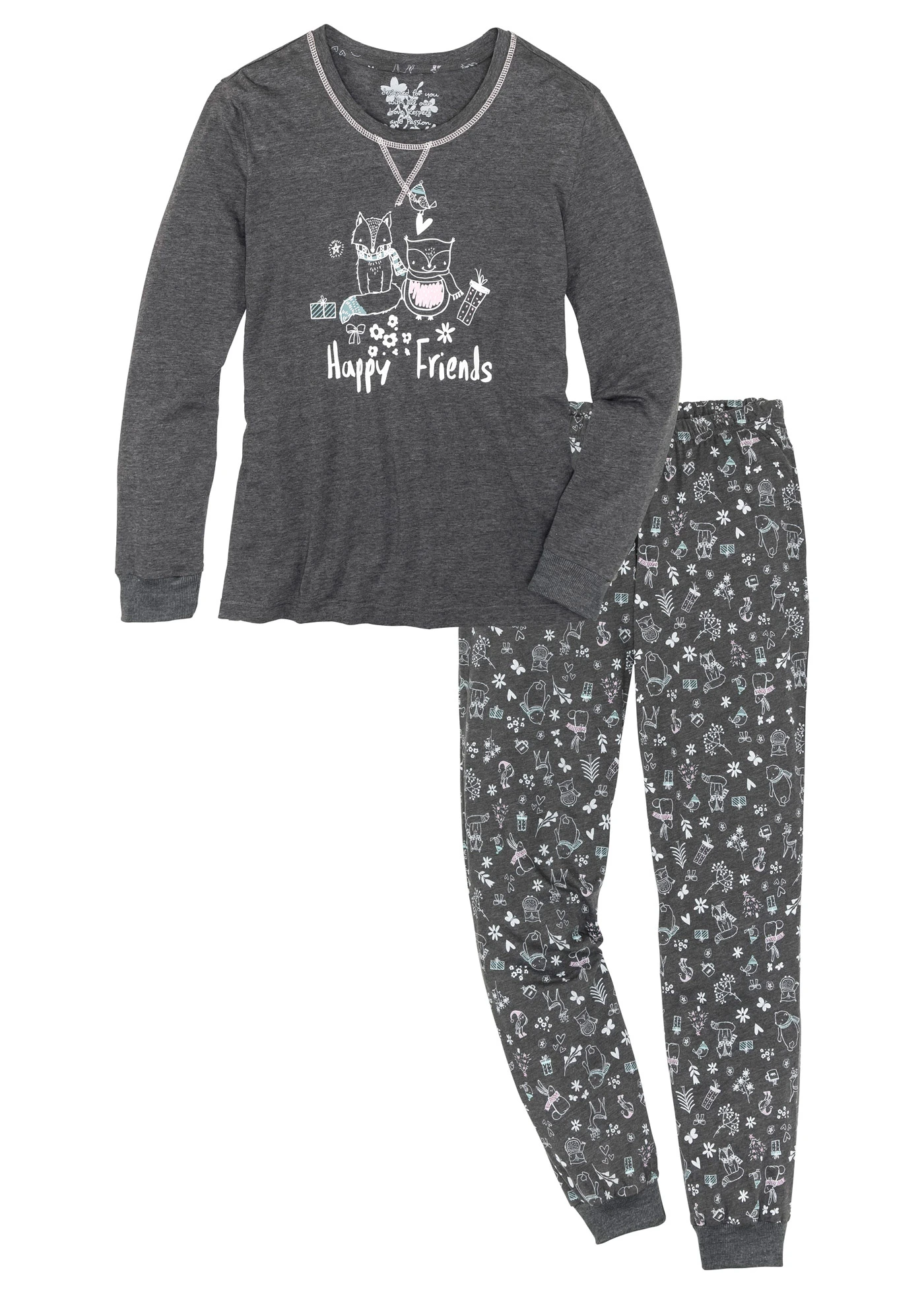 Pyjama met biologisch katoen • antraciet gemêleerd met print • bonprix online shop