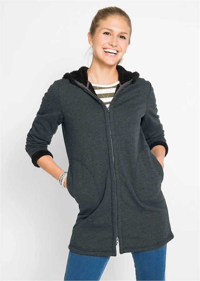 Sweat zippé à capuche avec polaire peluche • anthracite chiné • product-page.page-title-suffix