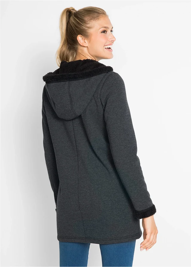 Sweatvest met capuchon en teddy • antraciet gemêleerd • product-page.page-title-suffix