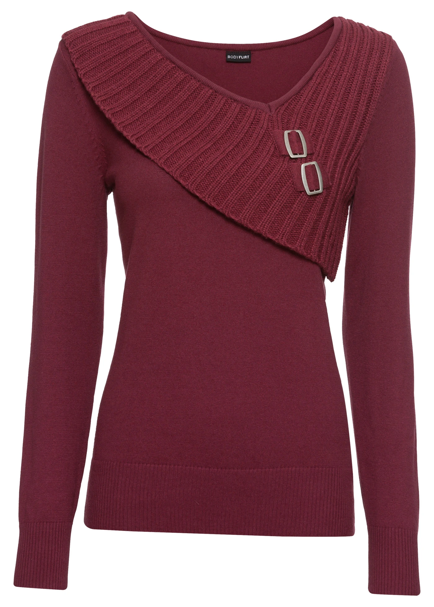 Pulover din tricotaj fin din mix de bumbac • bordo • magazin bonprix