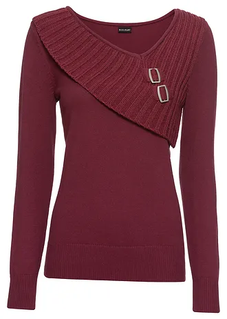 Pulover din tricotaj fin din mix de bumbac • bordo • magazin bonprix
