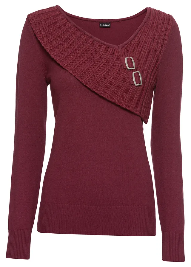 Pulover din tricotaj fin din mix de bumbac • bordo • magazin bonprix