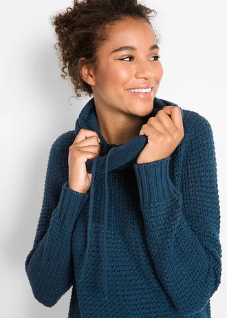 Svetr s rolákovým límcem a šňůrkami • tmavě modrá • bonprix obchod