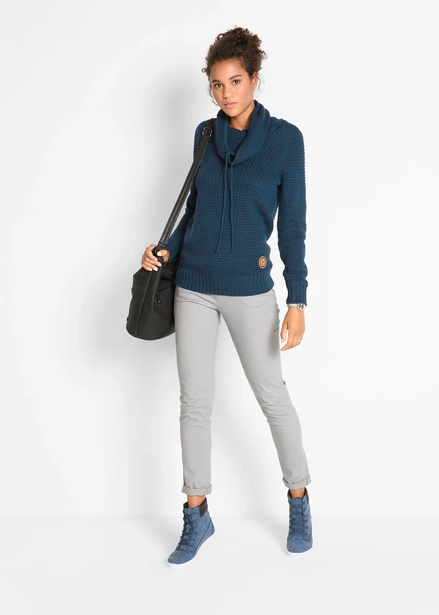 Pull à col roulé avec cordons, Couleur: bleu foncé