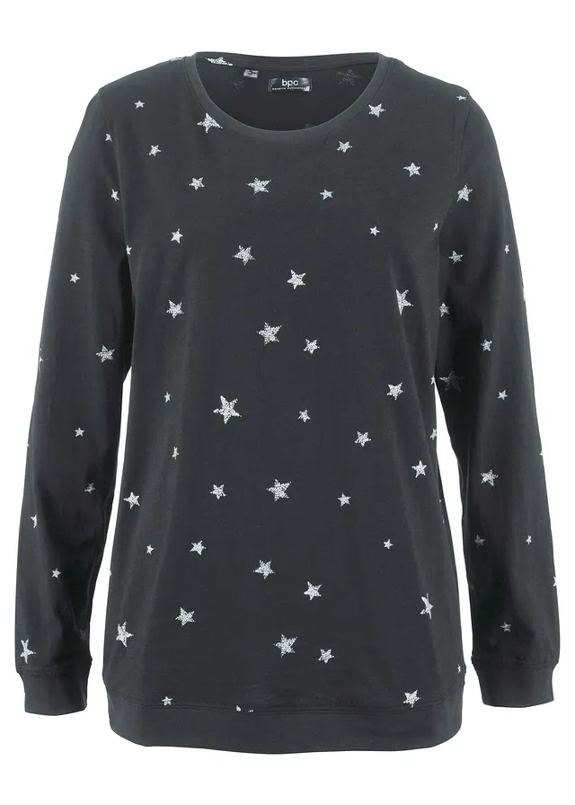 Bluză imprimată din bumbac, cu mânecă lungă