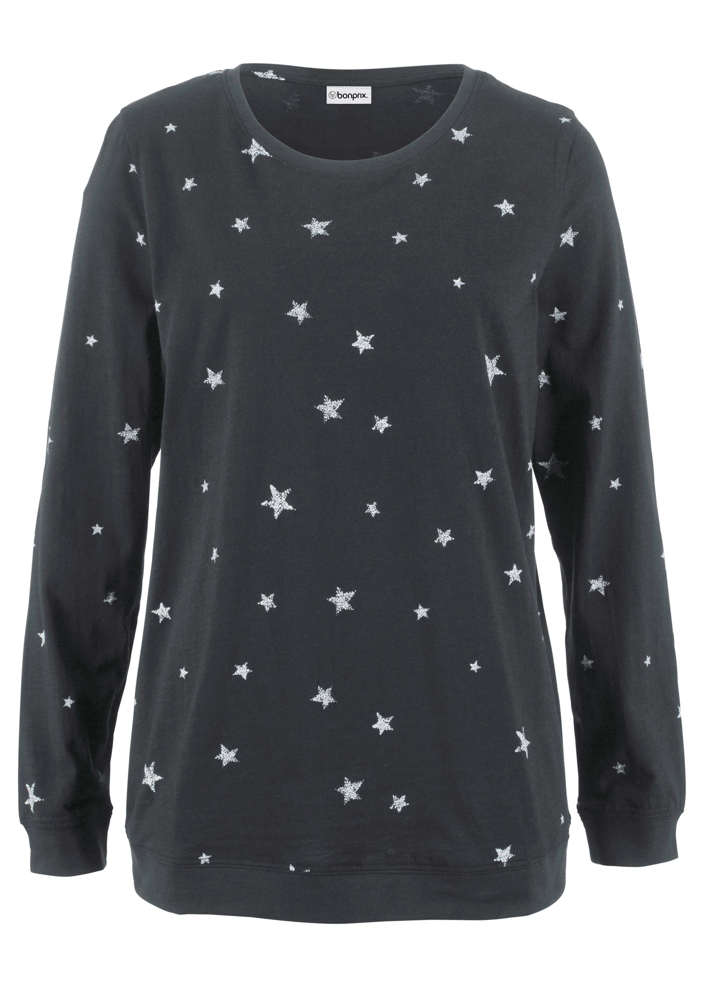 Bluză cu mâneci lungi cu imprimeu, din bumbac • negru • magazin bonprix