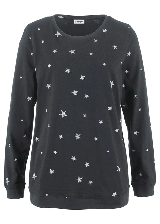 T-shirt coton imprimé, manches longues