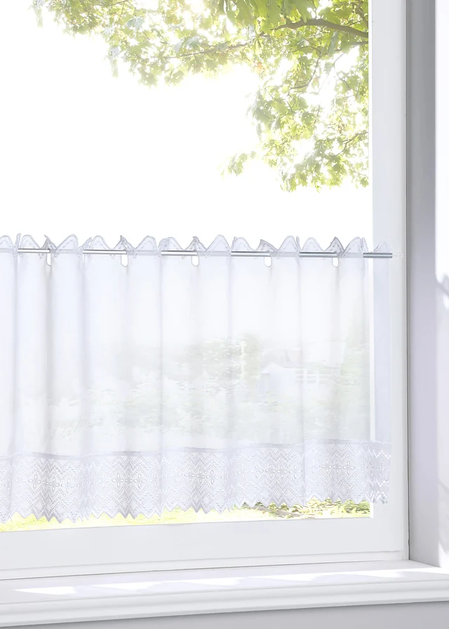 Brise-bise avec bordure brodée, Couleur: blanc