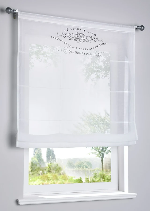Store bateau transparent avec broderie, Couleur: blanc-gris