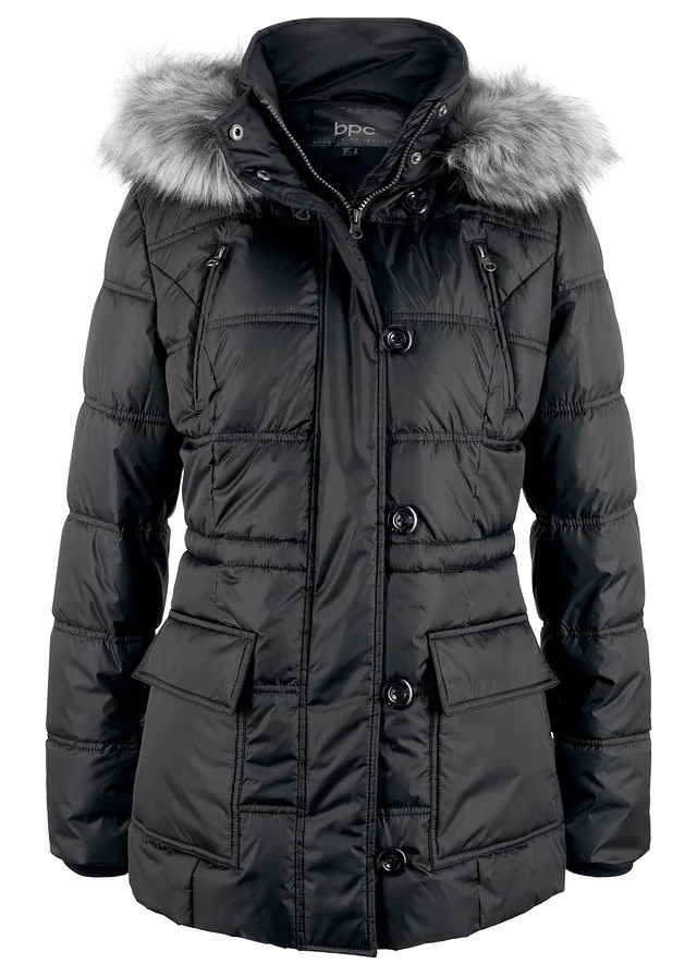 Veste matelassée à capuche, Couleur: noir