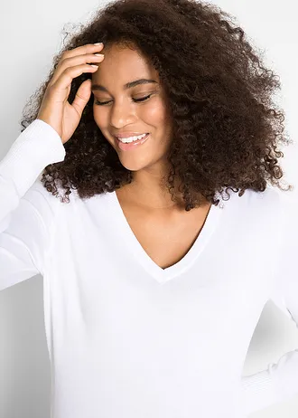 Fijngebreide trui met V-hals • wit • bonprix online shop