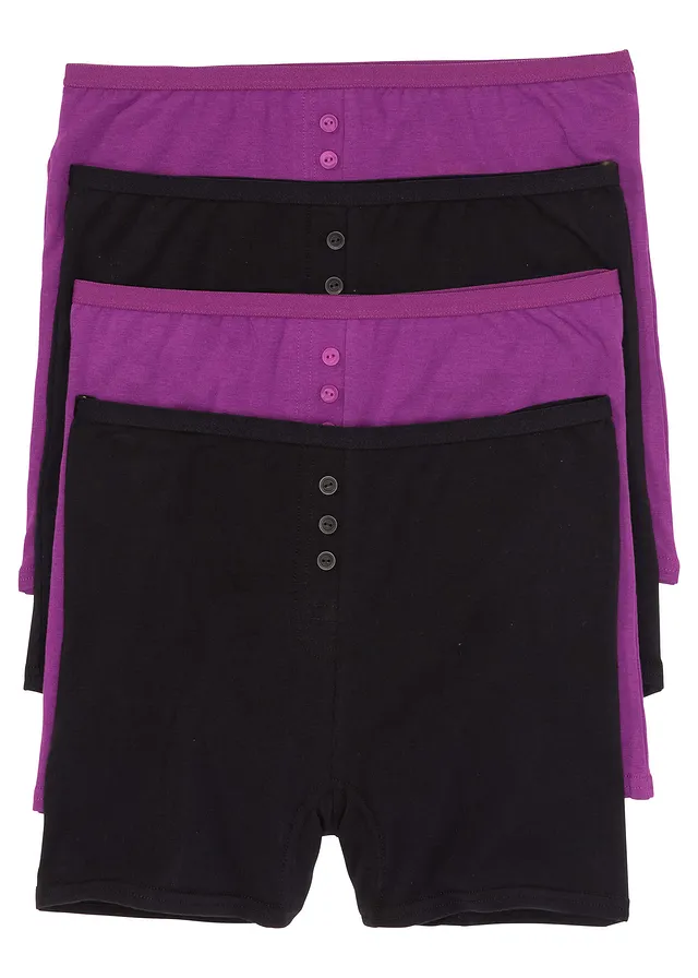 High Waist bokszeralsó puha pamuttal (4 db-os csomag) • fekete+ibolyalila • bonprix áruház