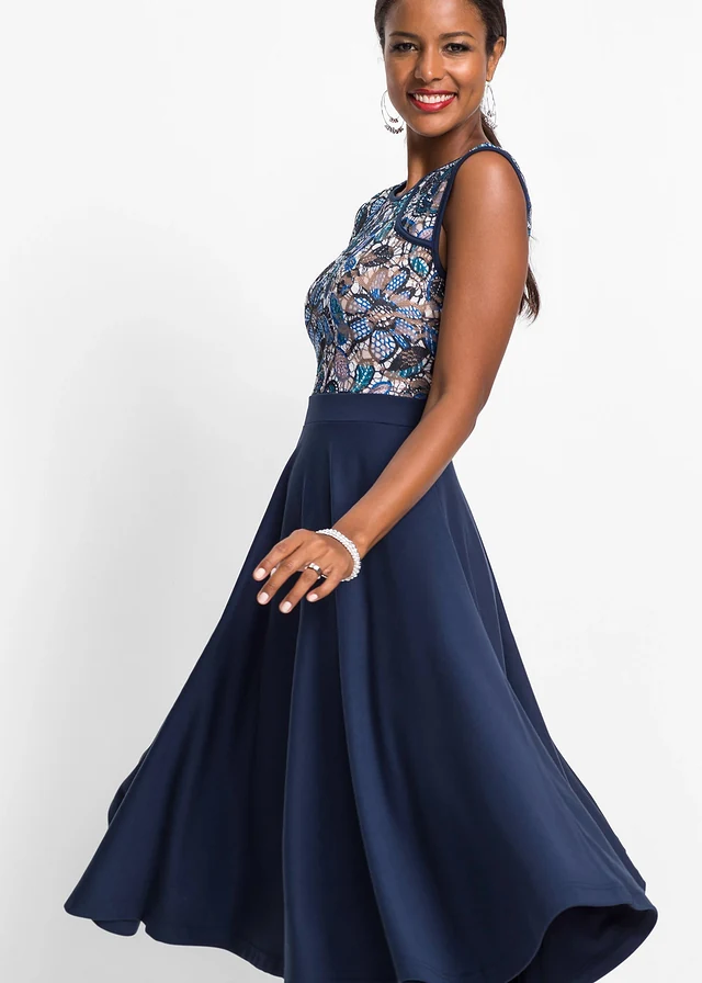 Midi jurk met kant • donkerblauw gebloemd • product-page.page-title-suffix