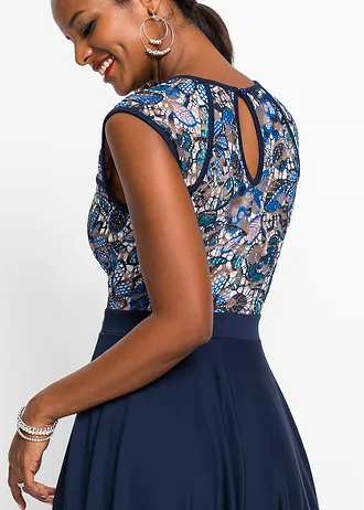 Midi jurk met kant • donkerblauw gebloemd • bonprix online shop