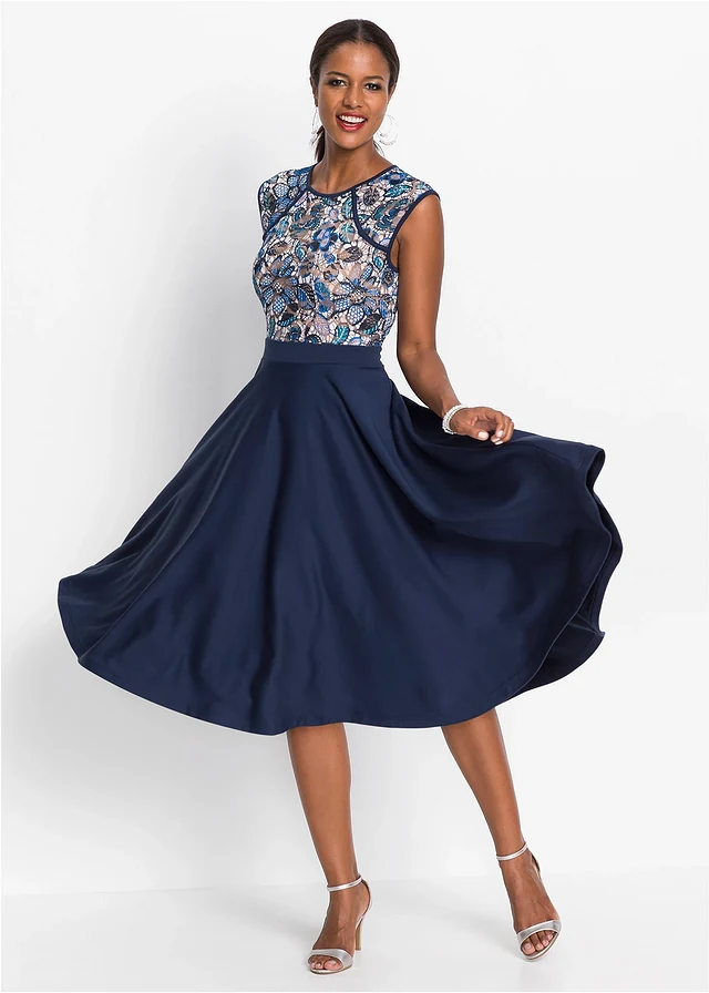 Midi jurk met kant • donkerblauw gebloemd • product-page.page-title-suffix