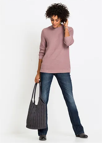 Wygodne dżinsy ze stretchem o kroju bootcut, high waist • granatowy denim used • sklep bonprix