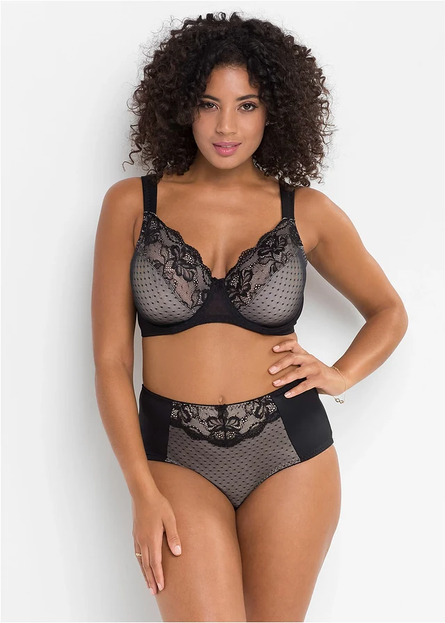 Corrigerende slip met kant, Kleur: zwart/sandbeige