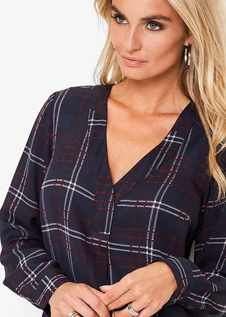 Tuniková halenka • tmavě modrá  / javorově červená / světle krémová kostkované • bonprix obchod