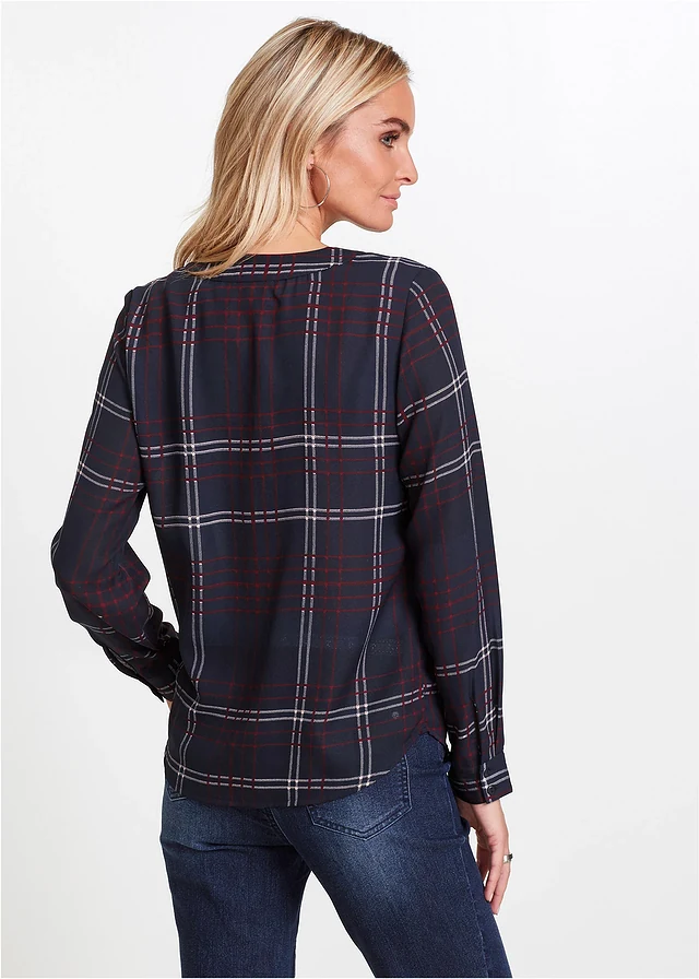 Blouse-tunique, Couleur: bleu foncé - rouge érable - écru carreaux