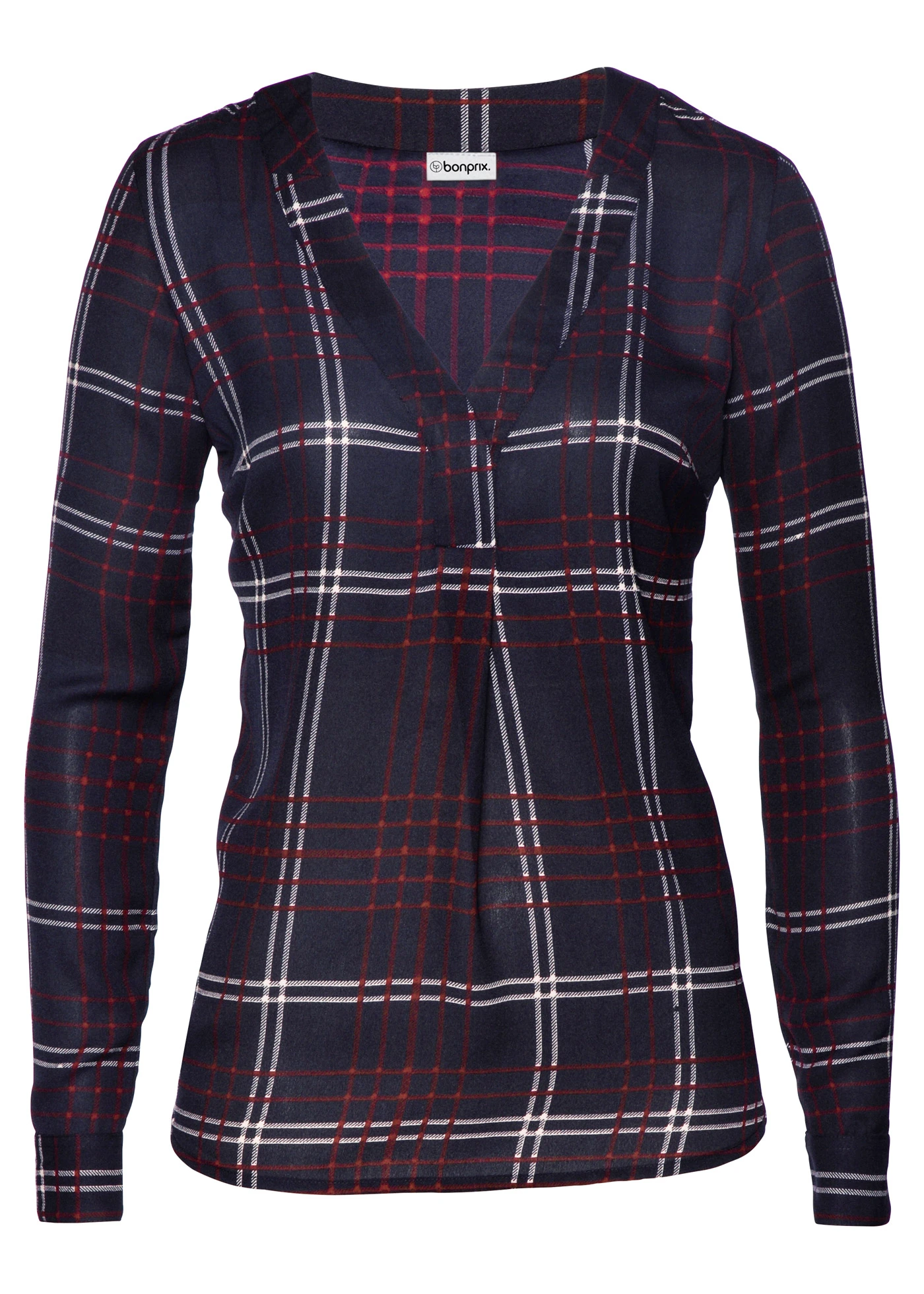Tuniková halenka • tmavě modrá  / javorově červená / světle krémová kostkované • bonprix obchod