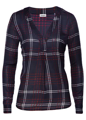 Blouse-tunique, Couleur: bleu foncé - rouge érable - écru carreaux