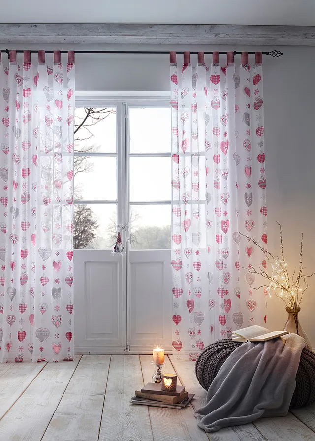 Záclona (1 ks) so srdiečkovou potlačou