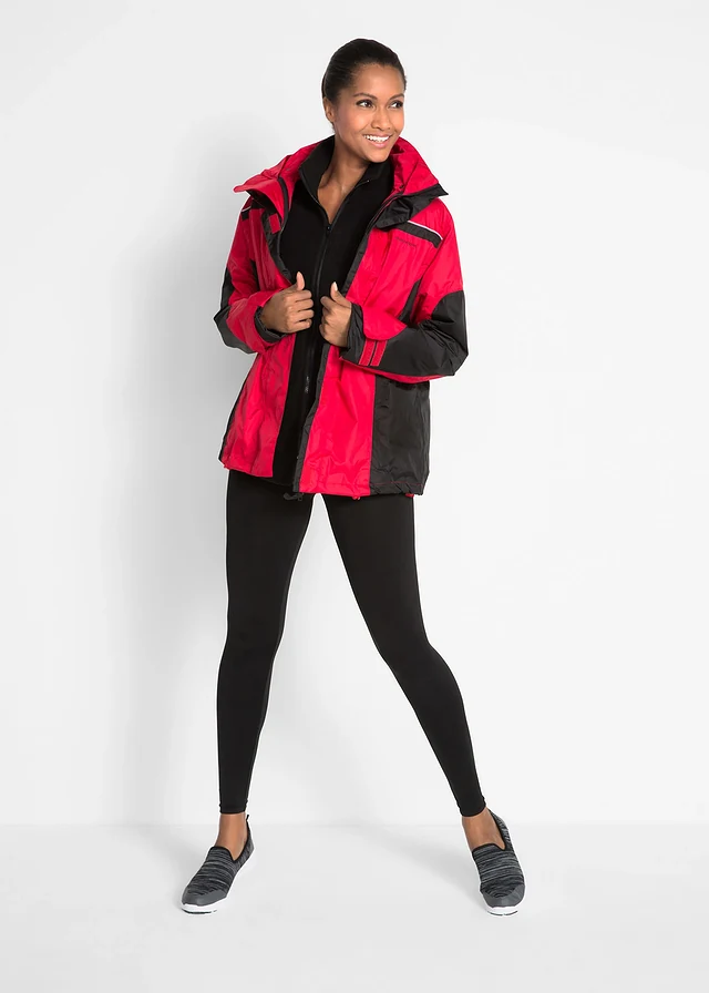 Veste imperméable technique, Couleur: rouge / noir