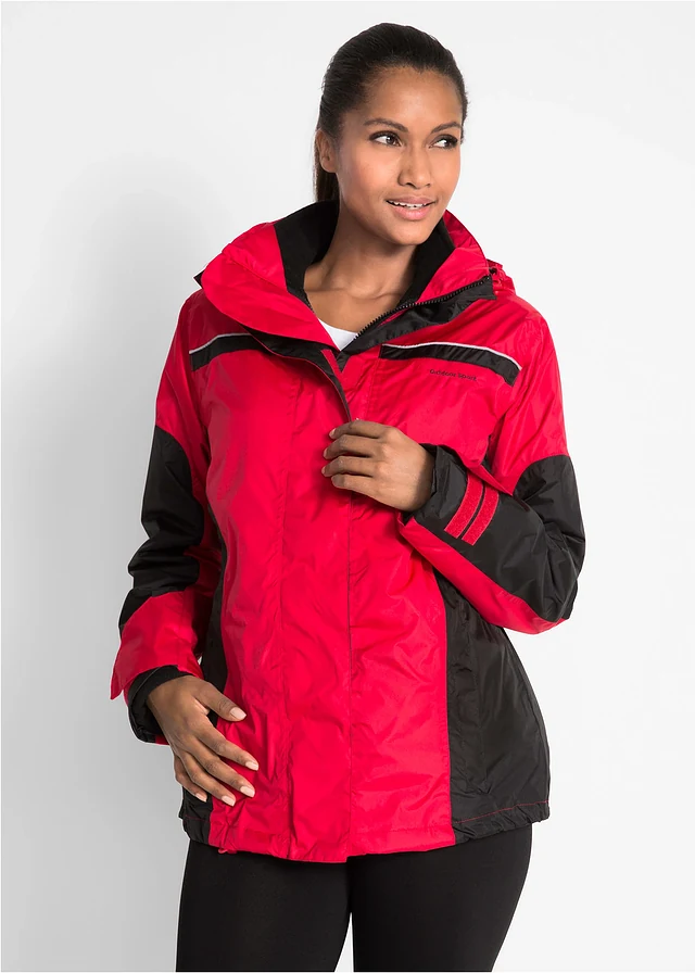 Veste imperméable technique, Couleur: rouge / noir