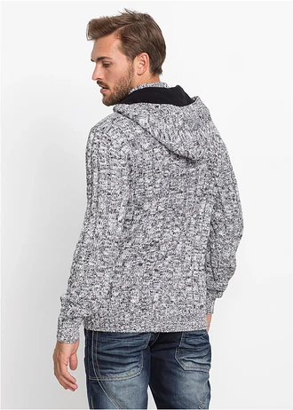 Gruby sweter z kapturem, regular fit • czarny melanż • sklep bonprix